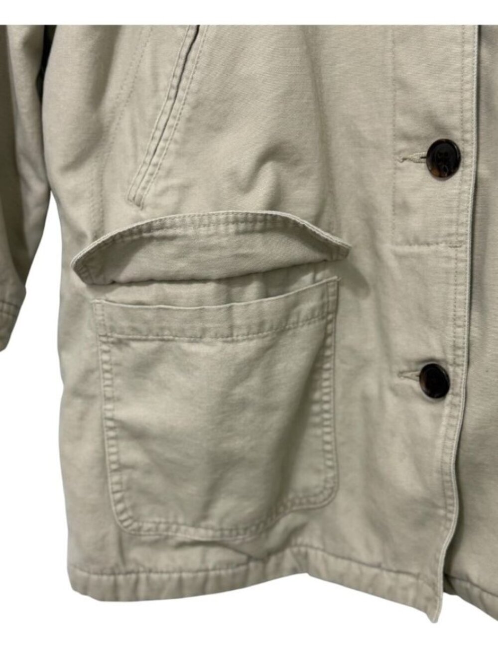 Lands End Womens Barn Chore Jacket Tan Plaid Flannel Lined 100% Cotton Size PL - Picture 5 of 13